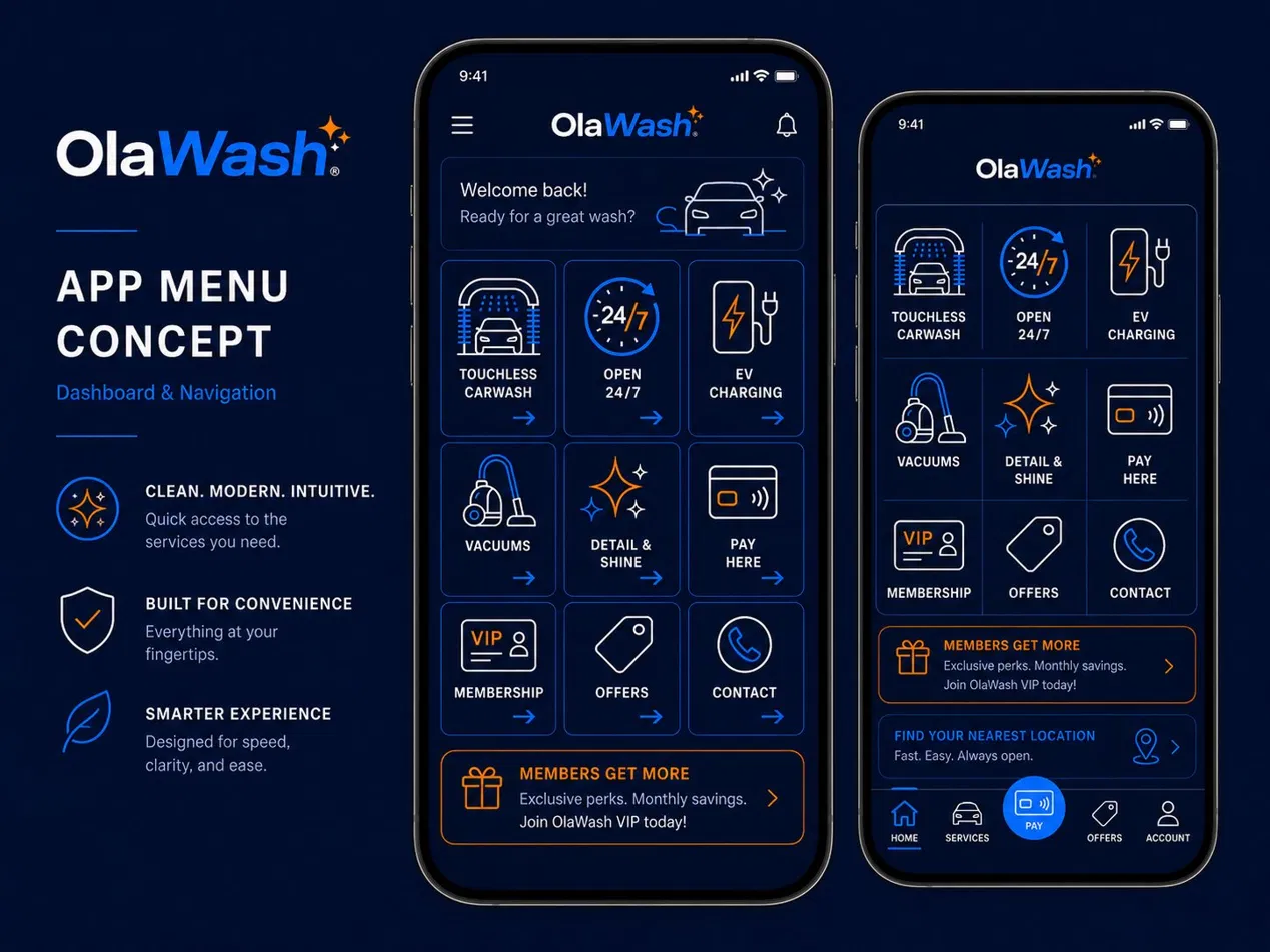 OlaWash App · Dashboard & Navigation
